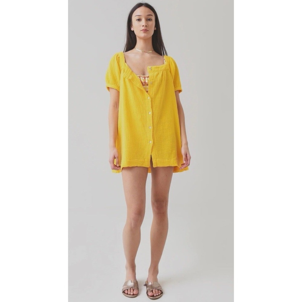 HONORINE Size XS Francoise Seersucker Cotton Mini Baby Doll Dress Pineapple